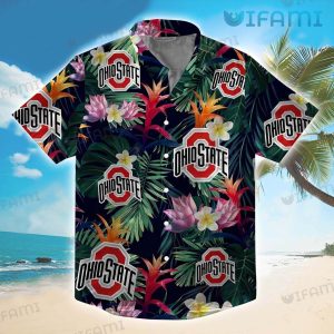 Ohio State Hawaiian Shirt Lotus Tropical Leaves Ohio State Buckeyes Gift