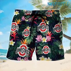 Ohio State Hawaiian Shirt Lotus Tropical Leaves Ohio State Buckeyes Short