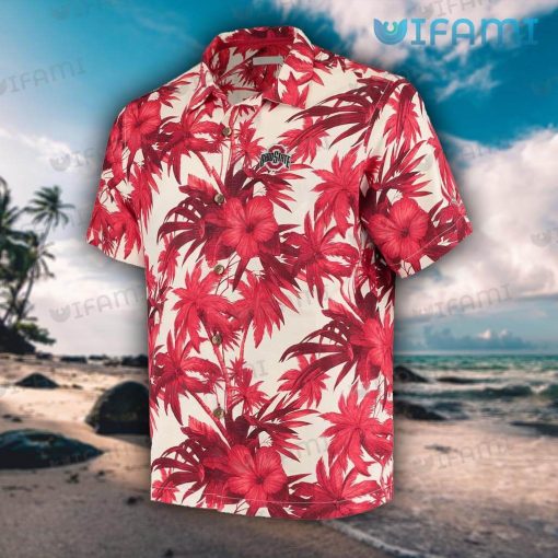 Ohio State Hawaiian Shirt Red Hibiscus Coconut Tree Ohio State Buckeyes Gift