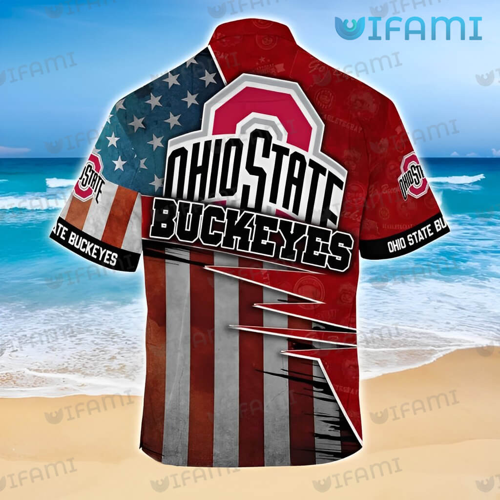 Ohio State Hawaiian Shirt USA Flag Logo Ohio State Buckeyes Gift