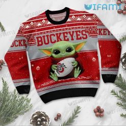 Ohio State Ugly Christmas Sweater Baby Yoda Hug Football Ohio State Buckeyes Present