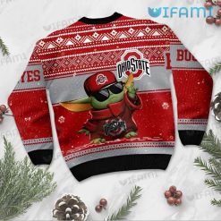 Ohio State Ugly Christmas Sweater Baby Yoda Hug Football Ohio State Buckeyes Present Back