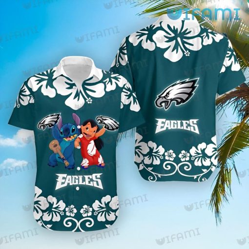 Philadelphia Eagles Hawaiian Shirt Lilo Stitch White Hibiscus Philadelphia Eagles Gift