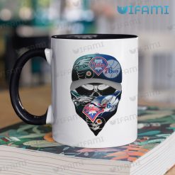 Philadelphia Eagles Mug Skull Wearing Mask Phillies Flyers 76ers Eagles Two Tone Coffee Mug