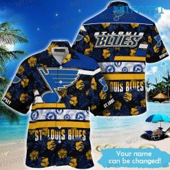 St Louis Blues Hawaiian Shirt Big Logo Tropical Leaves Custom St Louis Blues Gift