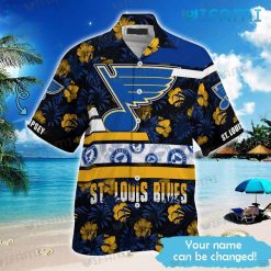 St Louis Blues Hawaiian Shirt Big Logo Tropical Leaves Custom St Louis Blues Present
