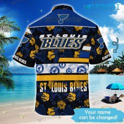 St Louis Blues Hawaiian Shirt Big Logo Tropical Leaves Custom St Louis Blues Present Back