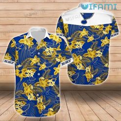 St Louis Blues Hawaiian Shirt Yellow Flower Palm Leaves St Louis Blues Gift
