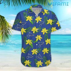 St Louis Blues Hawaiian Shirt Yellow Hibiscus Palm Leaf St Louis Blues Present