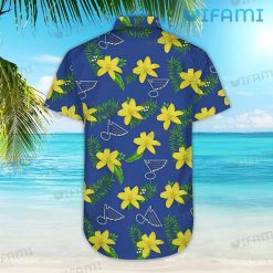 St Louis Blues Hawaiian Shirt Yellow Hibiscus Palm Leaf St Louis Blues Gift