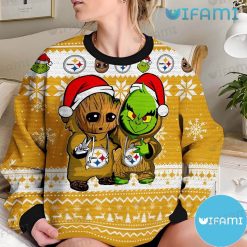 Steelers Christmas Sweater Baby Groot Grinch Pittsburgh Steelers Present Front