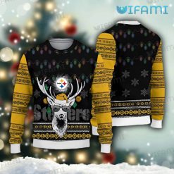 Steelers Christmas Sweater Reindeer Glasses Lights Background Pittsburgh Steelers Gift