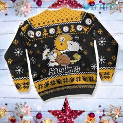 Steelers Christmas Sweater Snoopy Playing Pittsburgh Steelers Present Back