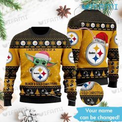 Steelers Ugly Sweater Baby Yoda Black Gold Christmas Custom Pittsburgh Steelers Gift