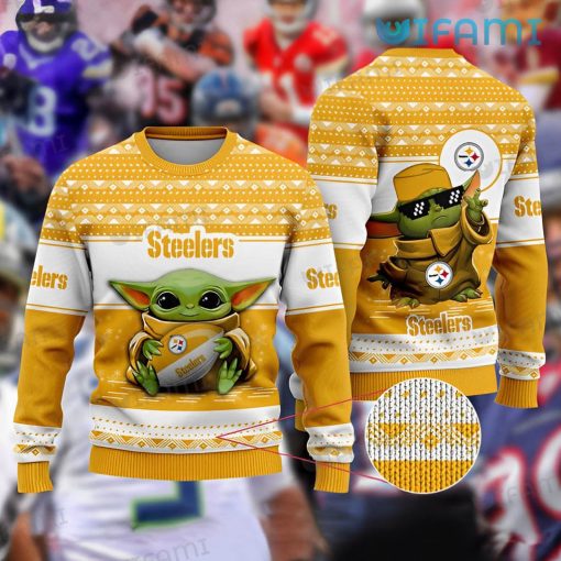 Steelers Ugly Sweater Baby Yoda Zigzag Pattern Pittsburgh Steelers Gift