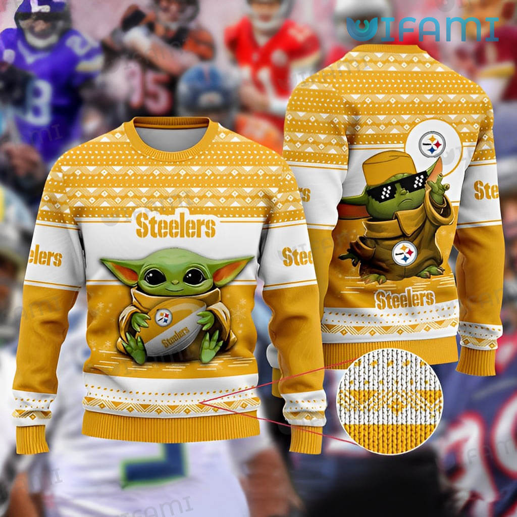 Get Ready for Game Day with the Steelers Ugly Sweater Baby Yoda Zigzag Pattern!