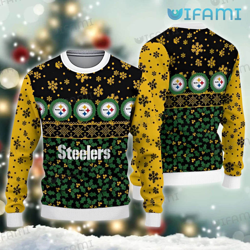 Steelers Ugly Sweater Christmas Holly Berry Pittsburgh Steelers Gift