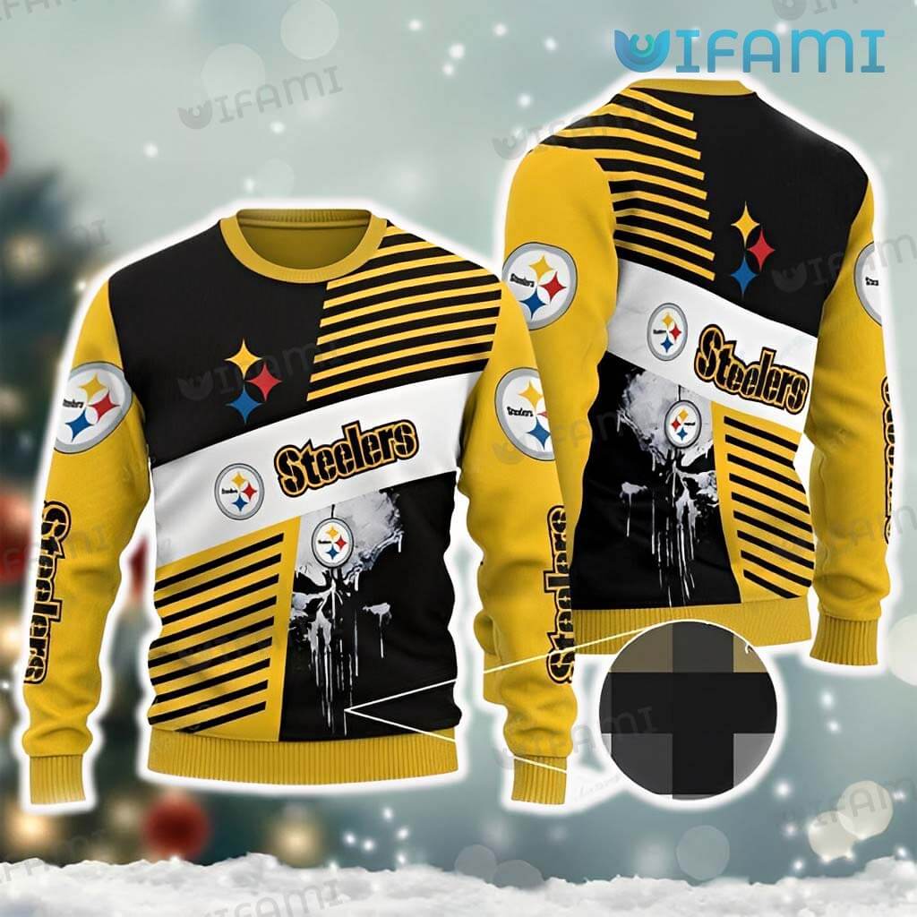 Steelers Ugly Sweater Punisher Skull Stripe Pattern Pittsburgh Steelers Gift