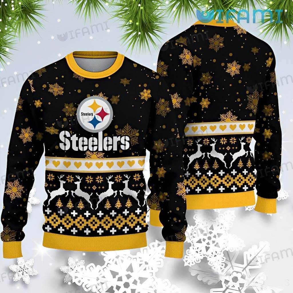 Spread Steelers love with this reindeer heart ugly sweater.