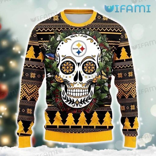 Steelers Ugly Sweater Sugar Skull Christmas Wreath Pittsburgh Steelers Gift