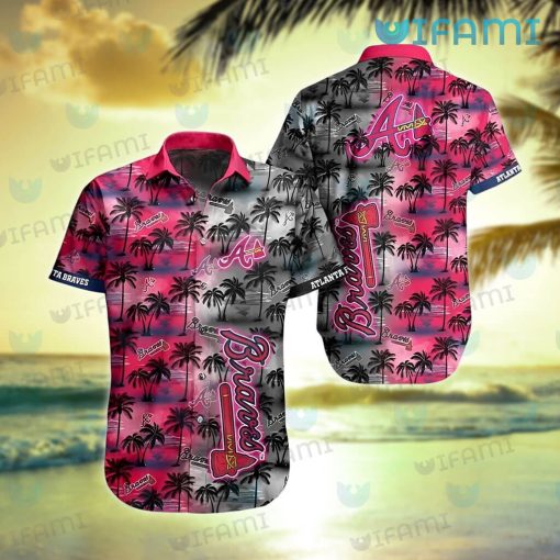 Atlanta Braves Hawaiian Shirt Sunset Dark Coconut Tree Braves Gift