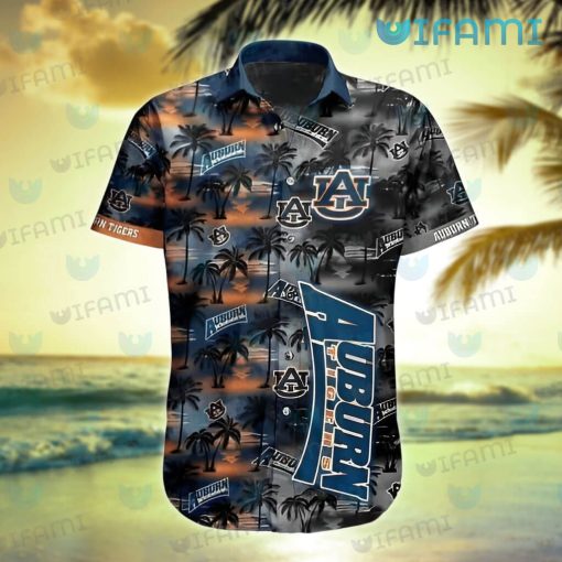 Auburn Hawaiian Shirt Sunset Dark Coconut Tree Auburn Gift