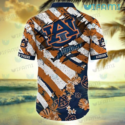 Auburn Hawaiian Shirt USA Flag Tropical Flower Auburn Gift