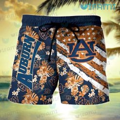 Auburn Hawaiian Shirt USA Flag Tropical Flower Auburn Short