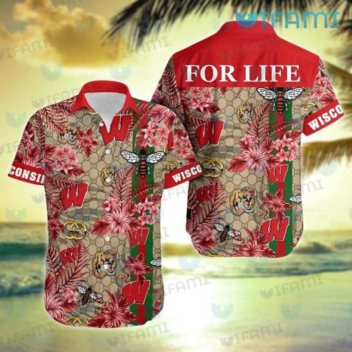 Badgers Hawaiian Shirt Gucci Bee Pattern For Life Wisconsin Badgers Gift