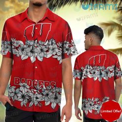 Badgers Hawaiian Shirt Hibiscus Pattern Wisconsin Badgers Gift
