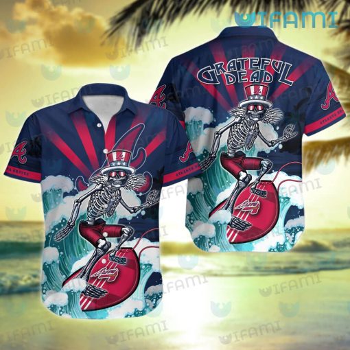 Braves Hawaiian Shirt Grateful Dead Skeleton Surfing Atlanta Braves Gift