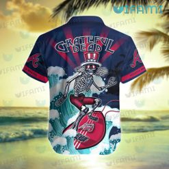 Braves Hawaiian Shirt Grateful Dead Skeleton Surfing Atlanta Braves Present Back