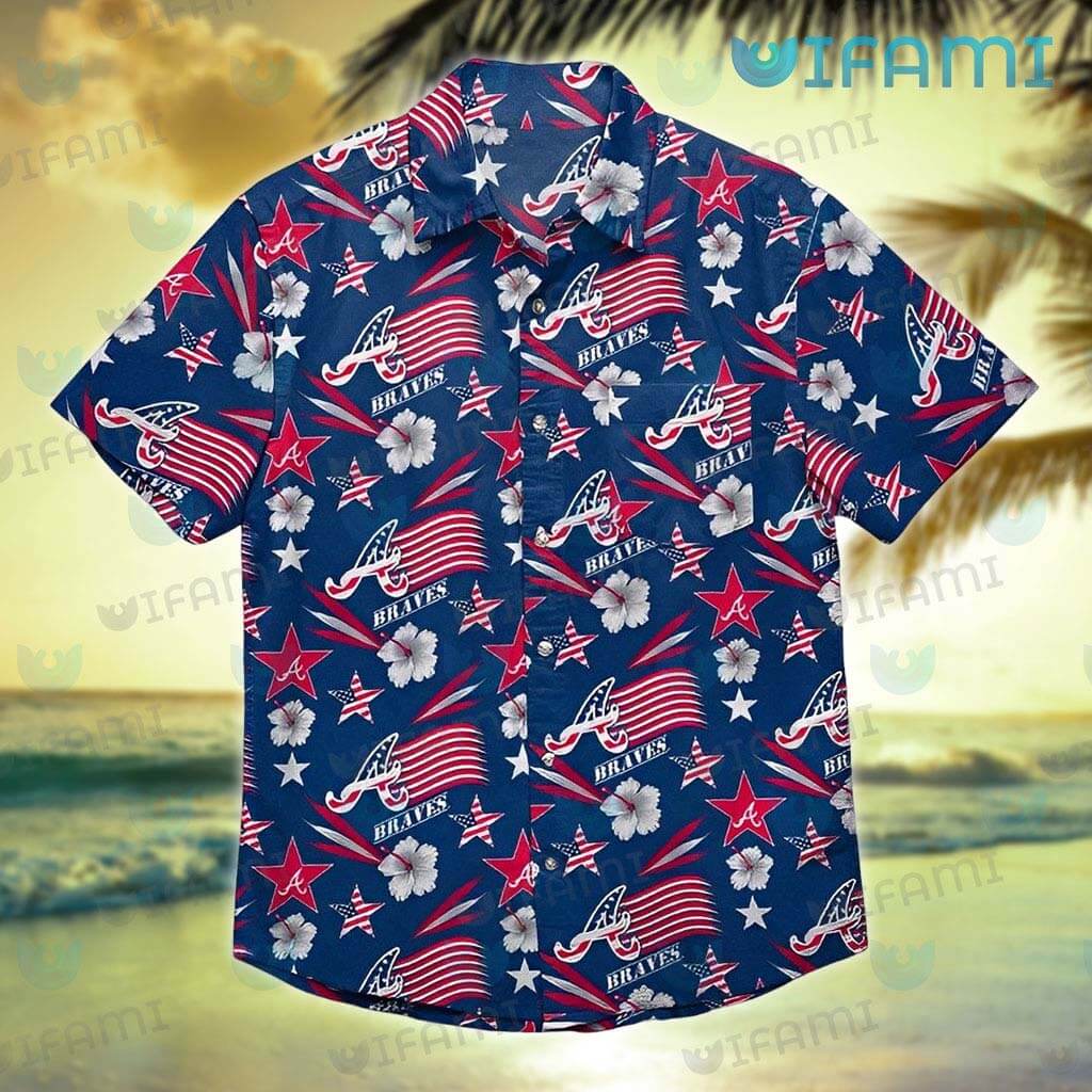 Braves Hawaiian Shirt Hibiscus USA Flag Pattern Atlanta Braves