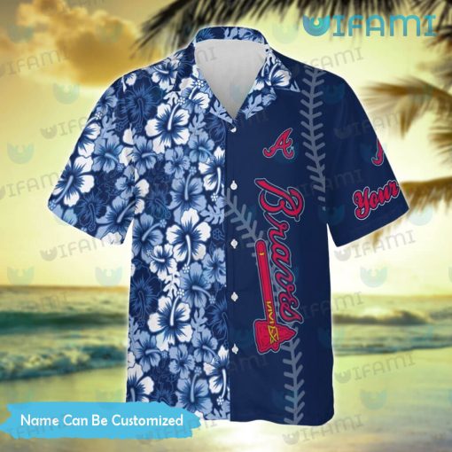 Braves Hawaiian Shirt Stitches Hibiscus Pattern Custom Atlanta Braves Gift