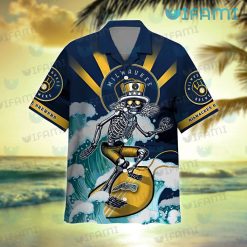 Brewers Hawaiian Shirt Grateful Dead Skeleton Surfing Milwaukee Brewers Present