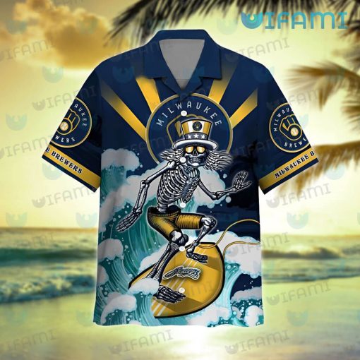 Brewers Hawaiian Shirt Grateful Dead Skeleton Surfing Milwaukee Brewers Gift