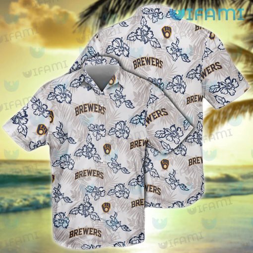 Brewers Hawaiian Shirt Hibiscus Palm Leaf Milwaukee Brewers Gift