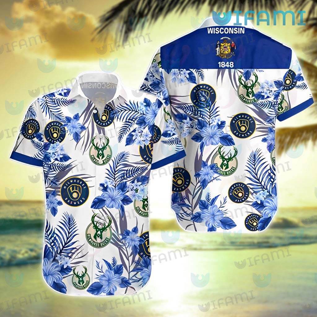 Brewers Hawaiian Shirt Milwaukee Bucks Tropical Flower Milwaukee Brewers  Gift - Personalized Gifts: Family, Sports, Occasions, Trending
