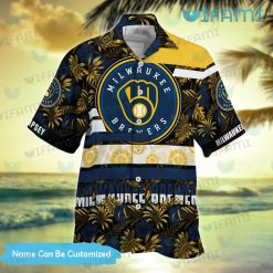 Brewers Hawaiian Shirt Navy Hibiscus Palm Leaf Custom Milwaukee Brewers Present