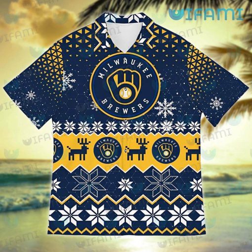 Brewers Hawaiian Shirt Reindeer Snowflake Pattern Milwaukee Brewers Gift