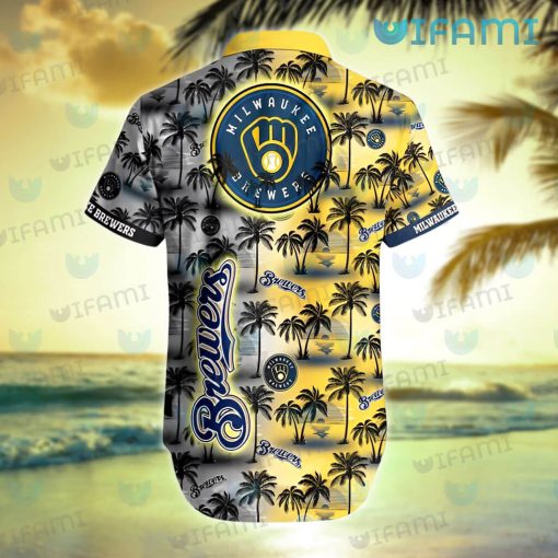 Brewers Hawaiian Shirt Sunset Dark Coconut Tree Milwaukee Brewers Gift