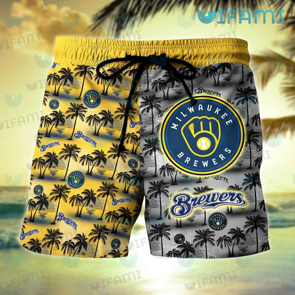 Milwaukee Brewers Blue Tropical Island Sunset Hawaiian Shirt