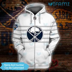 Buffalo Sabres Hoodie 3D White Stripe Pattern Sabres Zipper