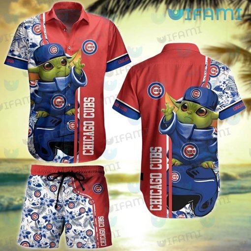 Chicago Cubs Hawaiian Shirt Baby Yoda Tropical Flower Cubs Gift
