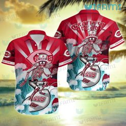 Cincinnati Reds Hawaiian Shirt Grateful Dead Skeleton Surfing Cincinnati Reds Gift