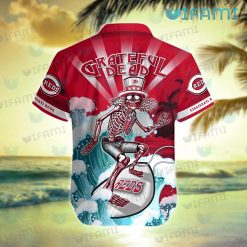 Cincinnati Reds Hawaiian Shirt Grateful Dead Skeleton Surfing Cincinnati Reds Present Back