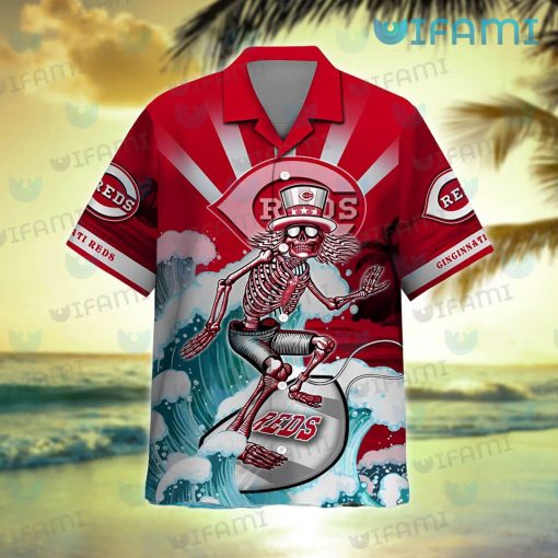 Cincinnati Reds Hawaiian Shirt Grateful Dead Skeleton Surfing Cincinnati Reds Gift