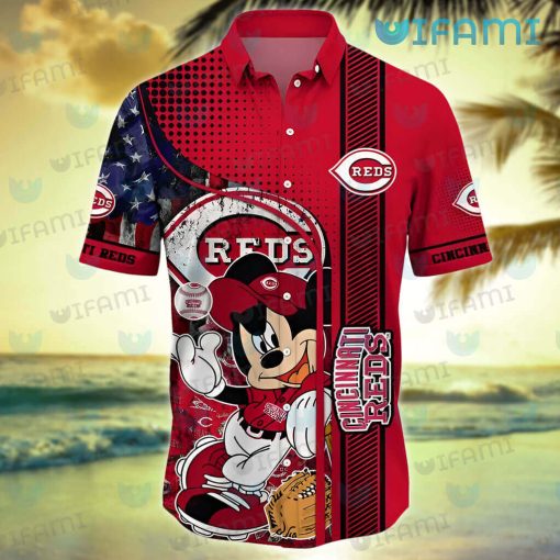 Cincinnati Reds Hawaiian Shirt Mickey USA Flag Cincinnati Reds Gift