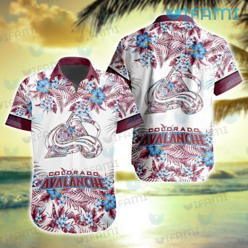 Colorado Avalanche Hawaiian Shirt Blue Hibiscus Tropical Leaves Avalanche Gift