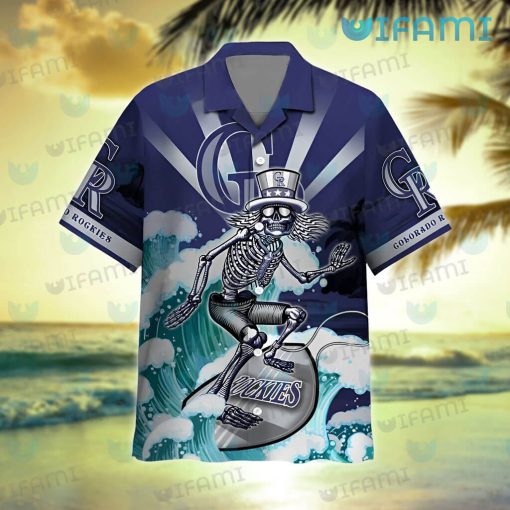 Colorado Rockies Hawaiian Shirt Grateful Dead Skeleton Surfing Rockies Gift